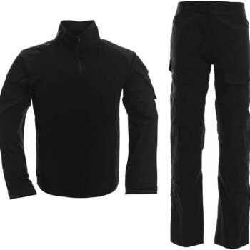 Mens Tactical Combat Shirt and Pants Set Long Sleeve Woodland Hunting Military Uniform 1/4 Zipper