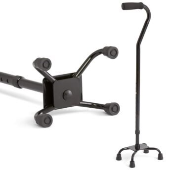 Aluminum Quad Cane with Small Ba for Balance, Knee Injuries, Leg Surgery Recovery & Mobility, Portable, Lightweight Walking Aid for niors & Adults
