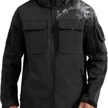 Men's Waterproof Softshell Jacket Thick Fleece Lined Jacket Tactical Military Hoodie Windbreaker