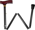 Folding Adjustable Handle Cane with Walnut Handle - Foldable Walking Cane for Women and Men - Adjustable Height (33" - 37"), Anti-Slip Rubber Tip