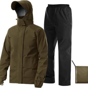 Rain Suit Waterproof Jacket with Pants 2 Pieces Breathable Lightweight Packable Raincoat with Hooded Rain Gear Unisex