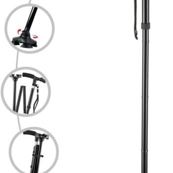 Folding Cane with Led Light, Adjustable Canes for Men and Women, Walking Stick for Elderly with Cushion Handle and Pivoting Quad Ba for Hiking Mountain Climbing Backpacker…