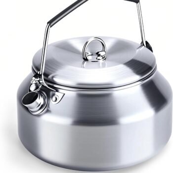 Camping Kettle Campfire Camp Kettle, 1L Stainless Steel camping tea kettle Coffee Pot, Portable Lightweight Teapot Fast Heating Boiling Water, Ideal for Hiking Picnic Travel, Silver