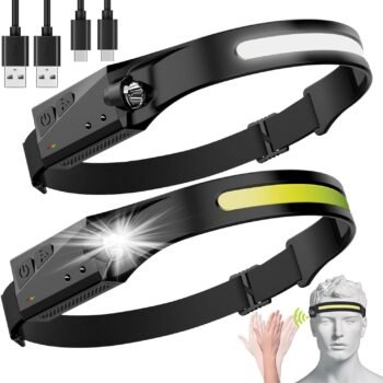 Headlamp, 2 Pack Adult Rechargeable Flashlight, 230 Wide Beam Headlight, Motion Sensor Headlamp, Adjustable Headband Waterproof Headlamp for Running, Camping, Hiking