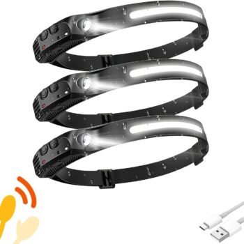 Headlamp 3 PCS, 230° Wide Beam Head Lamp, Motion Sensor  Headlamp Rechargeable, 5 Mode Headlight Flashlight for Camping Fishing Hiking Gear, Bright, and Ideal for Hard Hats and Forehead Use!