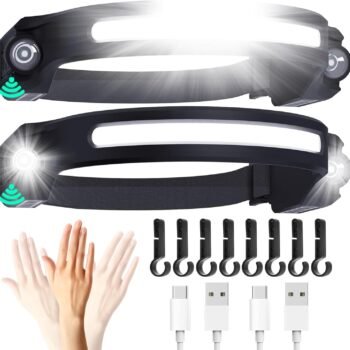 Headlamp Rechargeable 2PCS, Waterproof Head Light Flashlight, 2   and   Head Lamp, 260° Wide Beam Head Lamp, 6Mode Headlamps for Adults, Camping essentials, Fishing, Repairing, Running