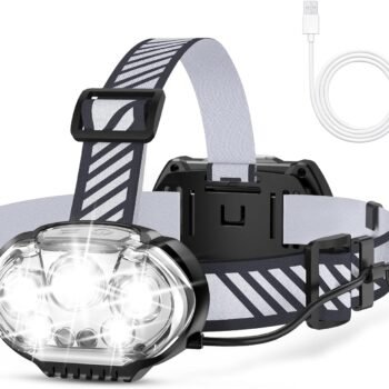 Rechargeable Headlamp, 20000 High Lumen Bright 5  Headlamp with Red and White Light,  Waterproof Headlamp, 8 Modes Head Flashlight, Suitable for Running Hunting Fishing Hiking Camping Equipment