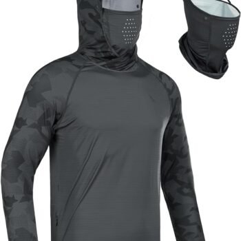 Men Long Sleeve Performance Fishing Hiking Shirt with Removable Mask UV Neck Gaiter Hoodie