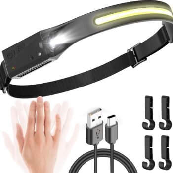 Headlamp Rechargeable, 230° Wide Beam Head Lamps  Super Bright, Rechargeable Headlamp Flashlight , Motion Sensor Head Lights for Forehead, 5 Modes Hard Hat Headlamp for Adults Running Camping