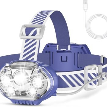 Rechargeable Headlamp, 20000 High Lumen Bright 5  Headlamp with Red and White Light,  Waterproof Headlamp, 8 Modes Head Flashlight for Running Hunting Fishing Hiking Camping Equipment - Blue
