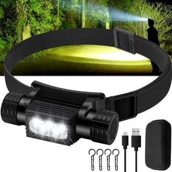 Headlamp Rechargeable, 2000 Lumens Super Bright  Adult Headlamp, IP67 Waterproof Rechargeable Headlight, 9 Modes, Head Flashlight with 2600 mAh, Suitable for Camping Hiking Fishing Running