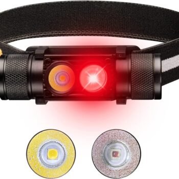 77 Rechargeable Red Headlamp, D25LR Powerful Lightweight Head Flashlight with 90 High  Bright White Light and 660nm Deep Red Light, harging for Camping, Hiking, Hunting